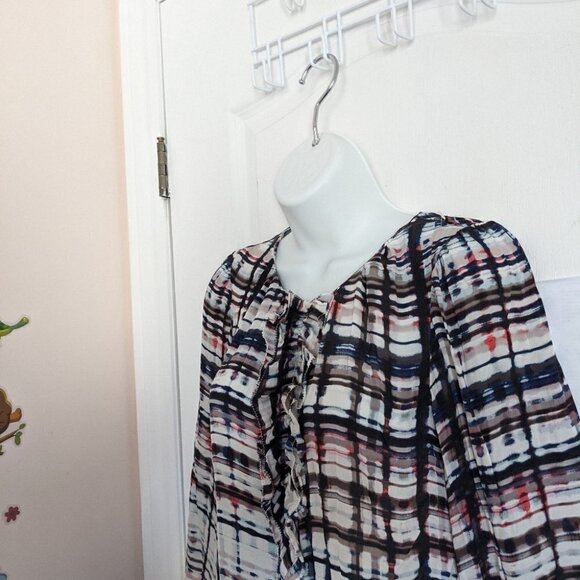 Parker Silk abstract pattern jabea ruffle collar blouse size XS @Z - Picture 10 of 10